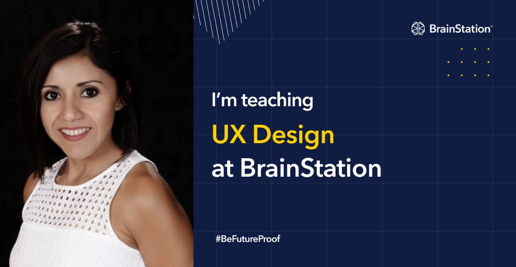 Promotional graphic: Iris Rabines teaching UX Design at BrainStation