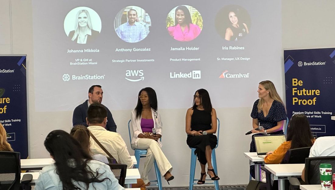 Iris Rabines on a career panel on stage with other speakers